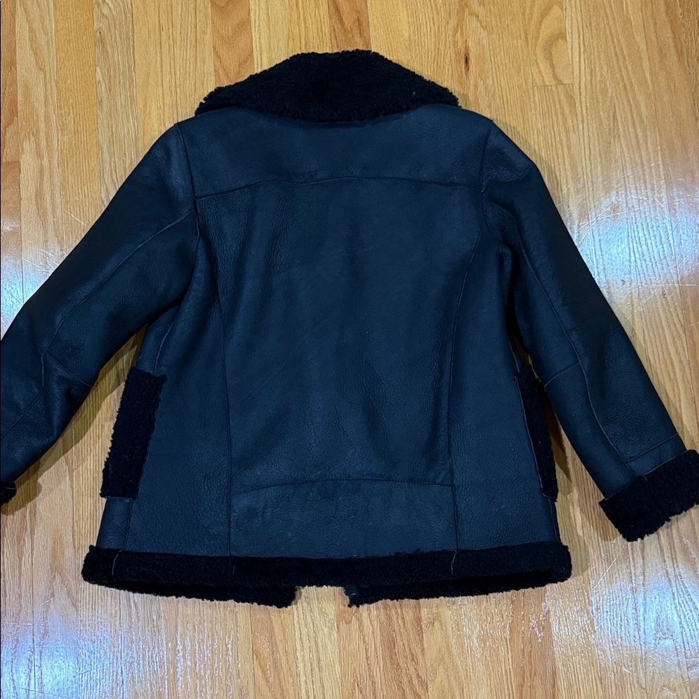 Zara Real Sheep Leather Black Faux Shearling Aviator Jacket - Picture 10 of 11